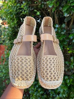 Woven Beige Women’s Mary Jane Espadrille Flats